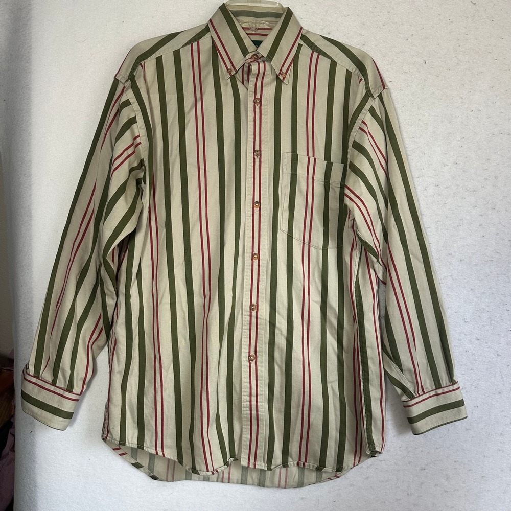 Vintage American Eagle Outfitters Striped Button Down Shirt Mens Small Green Red
